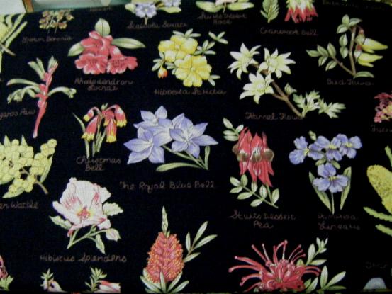 Australian Flora Flowers With Names on Navy / Black - Click Image to Close